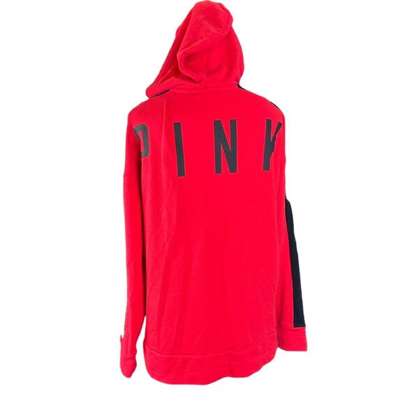 PINK Victoria’s Secret Hoodie Spellout Tie Front Red Black Size Medium - Picture 1 of 6